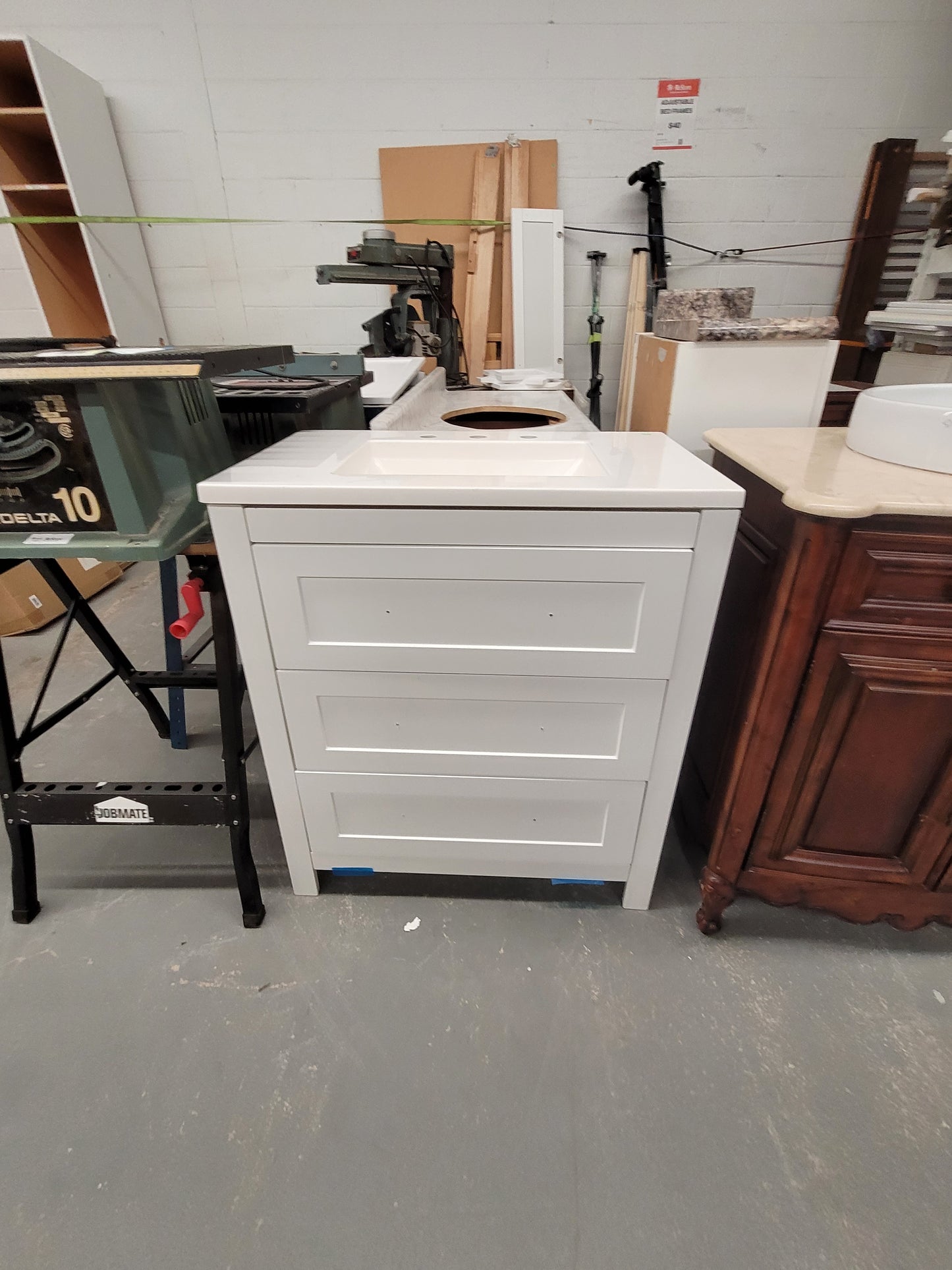 White Three-Drawer Bathroom Vanity with Sink