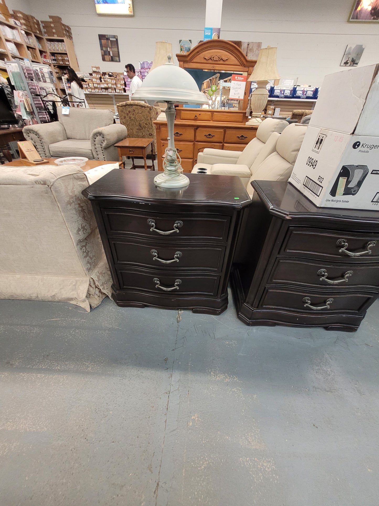 Dark Wood Three-Drawer Nightstand