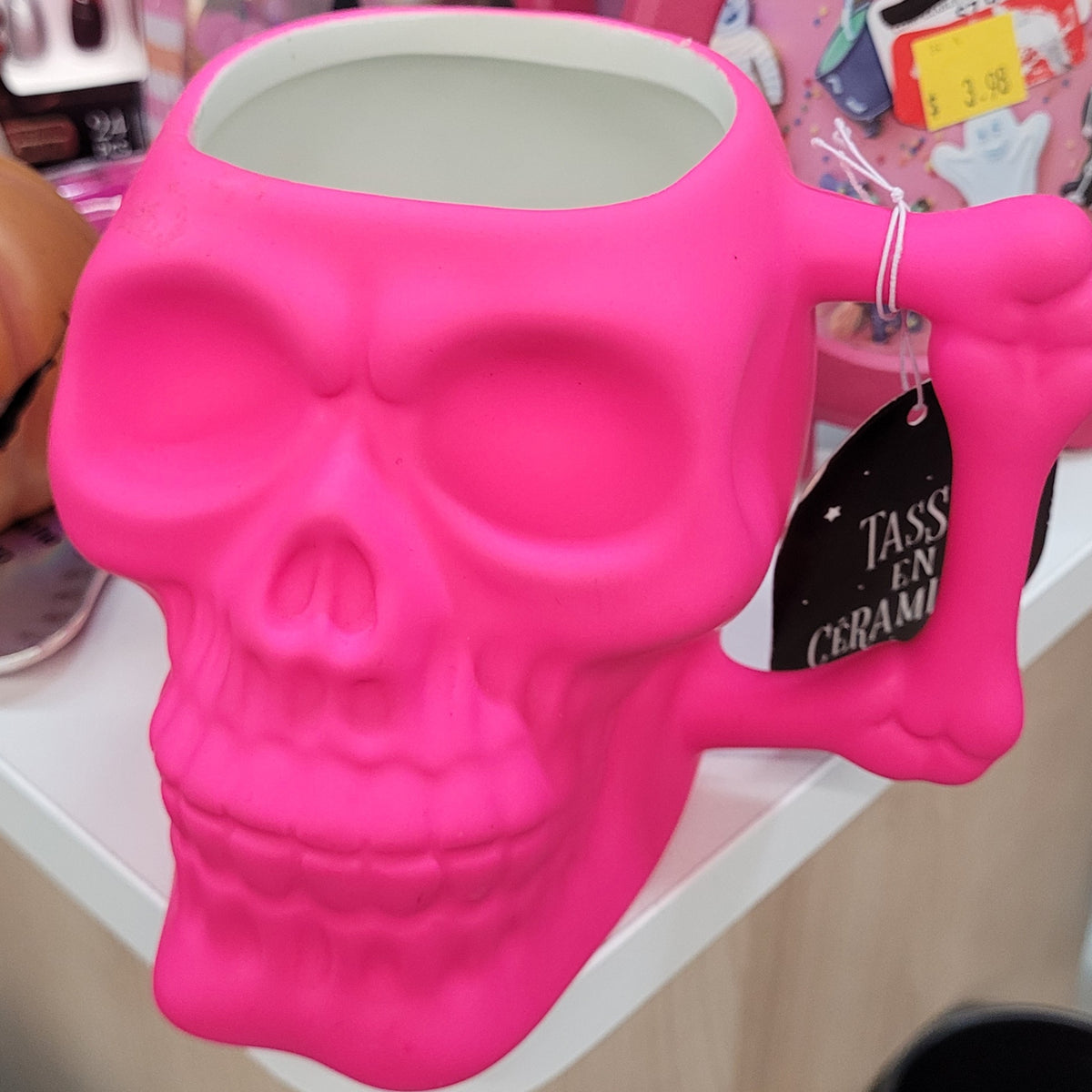 Hot Pink Ceramic Skull Mug