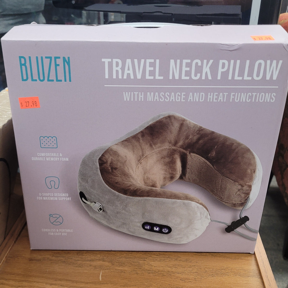 BluZen Travel Neck Pillow with Massage and Heat
