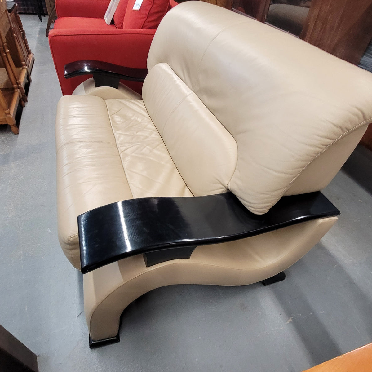 Contemporary Leather Match Loveseat – Cream & Black