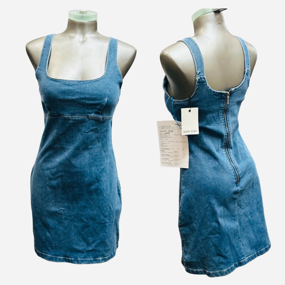 Ivry Day Back Zip Denim Mini Dress, Small