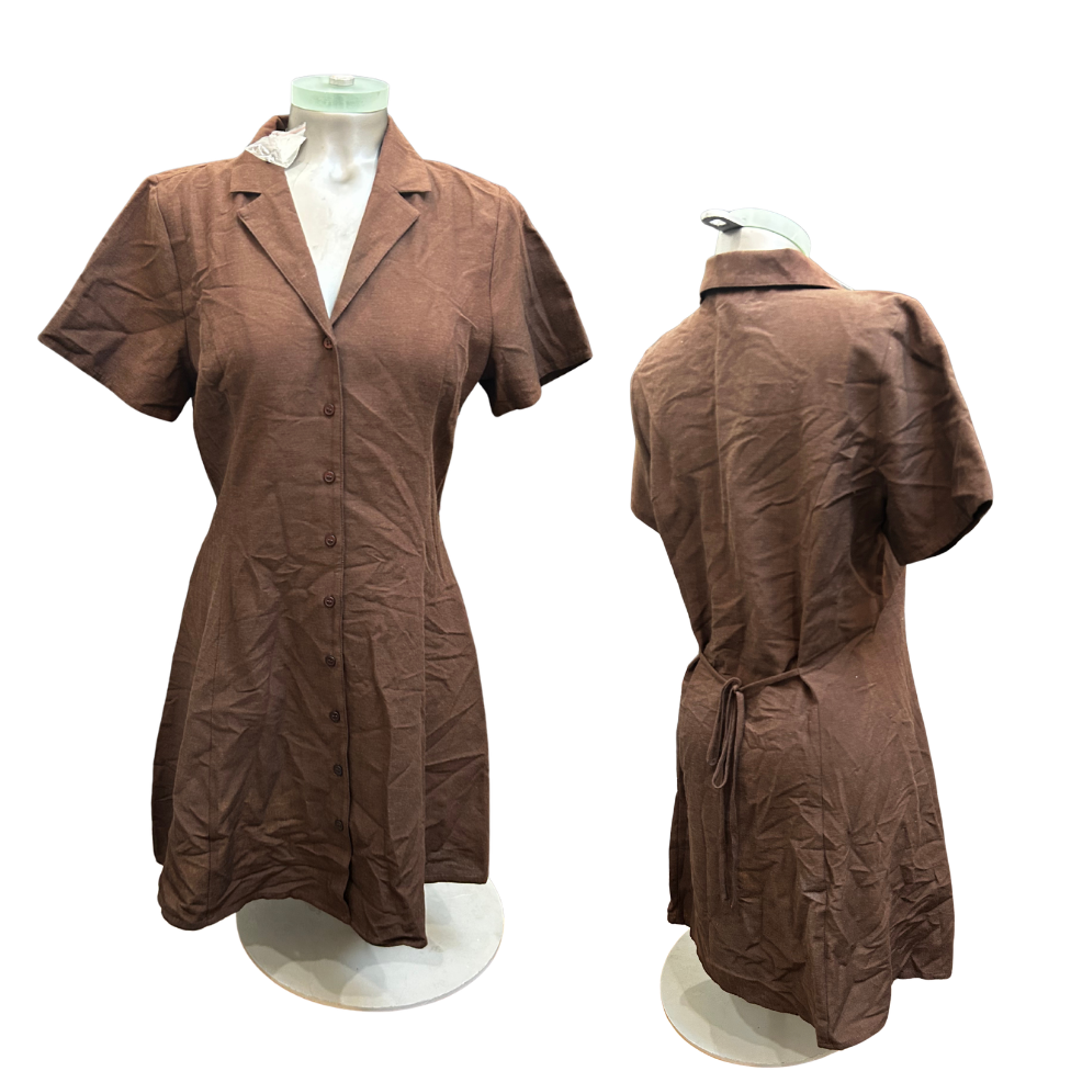 Collared Shirt Dress with Tie Back - Medium