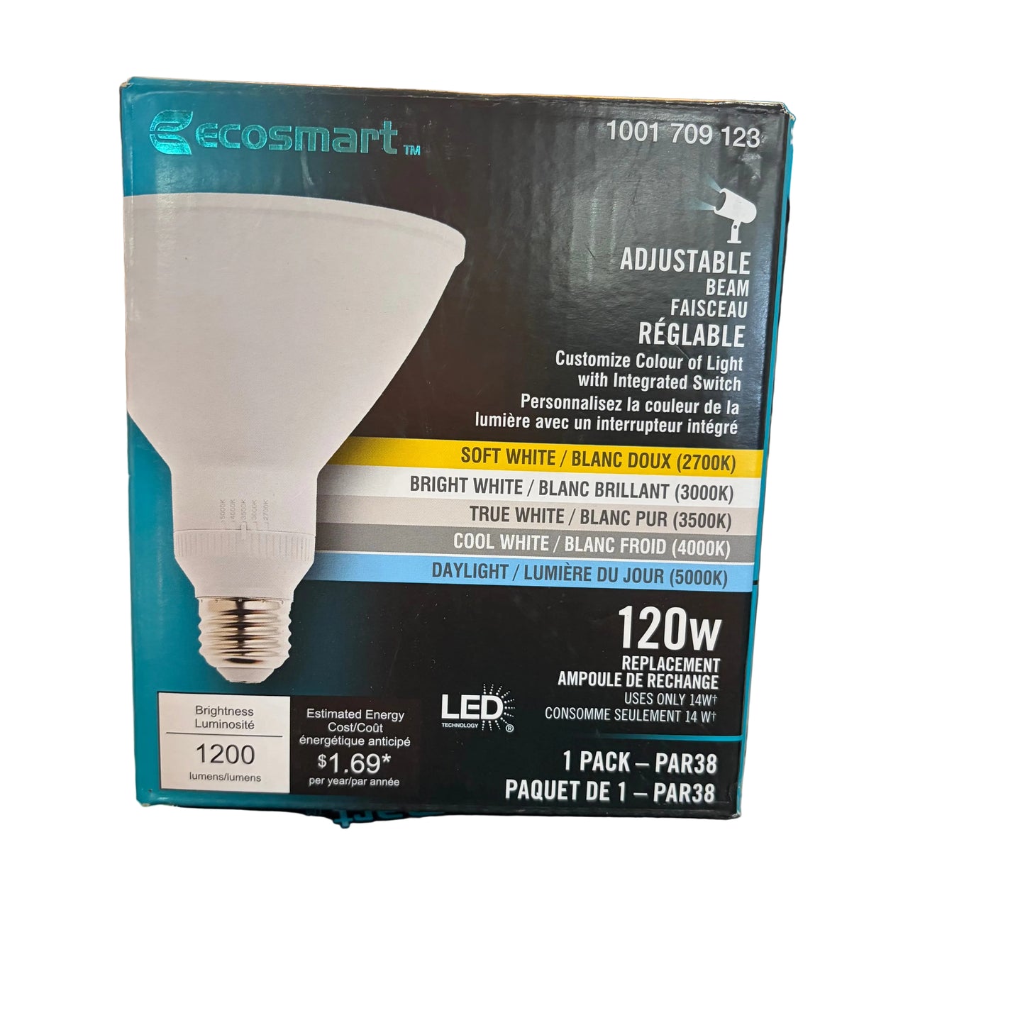 Ecosmart LED PAR38 E26 120W Equivalent A-Line Flood Light Bulb, Dimmable Selectable White (2700K-5000K)