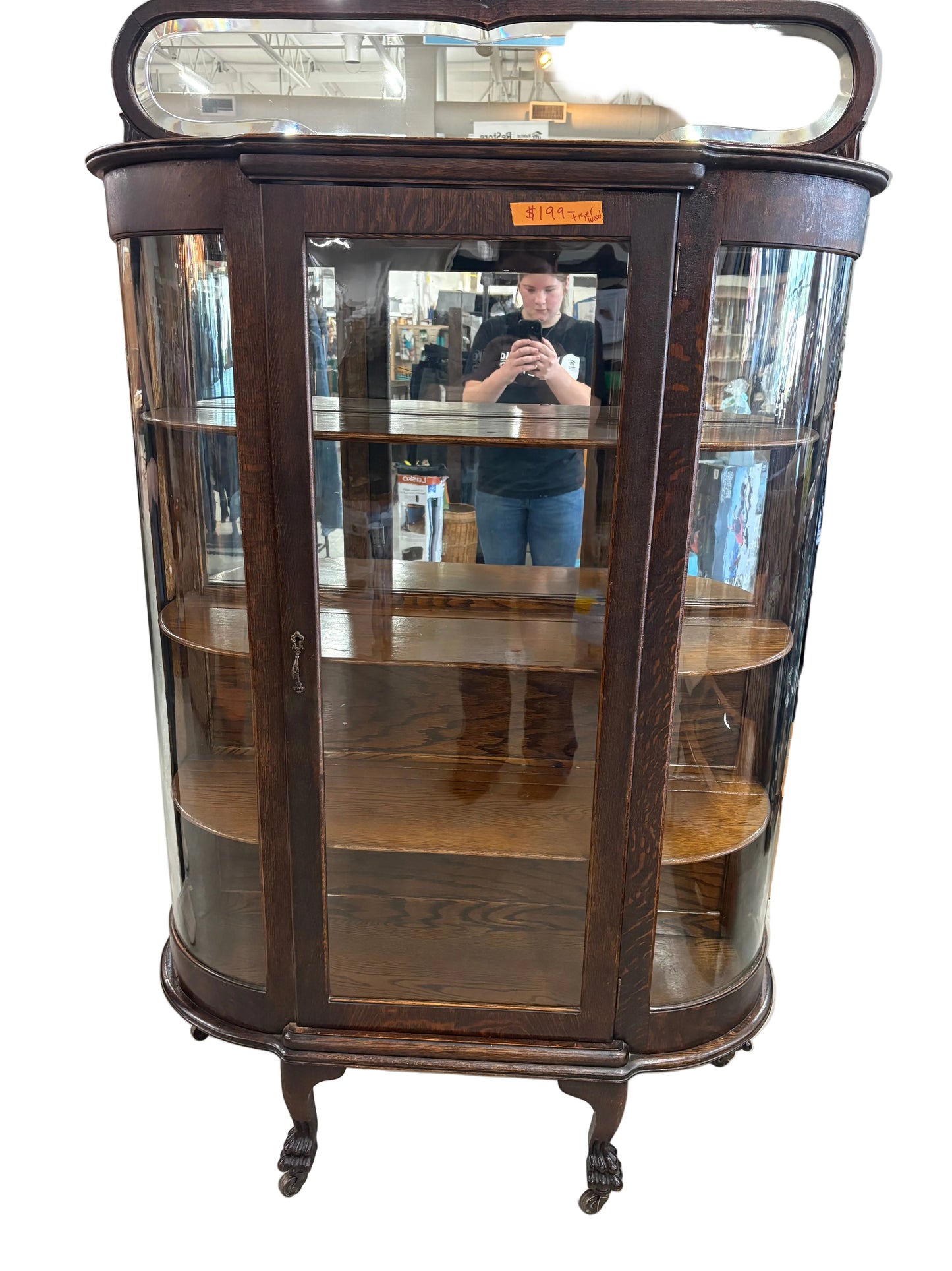 Tiger wood display hutch cabinet