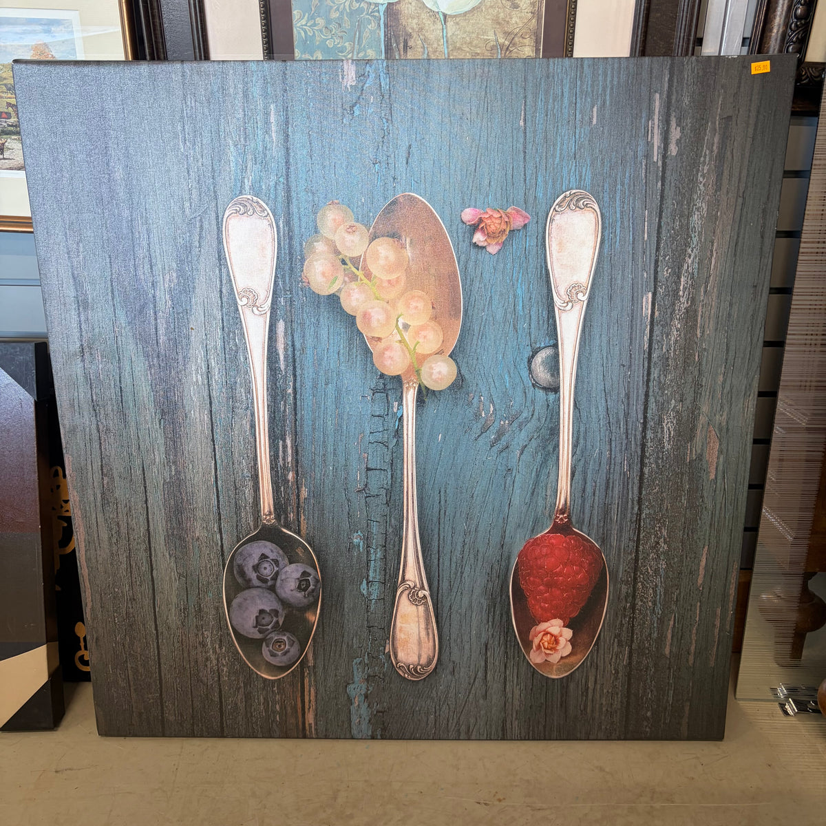Vintage-inspired fruit and silver spoon canvas art