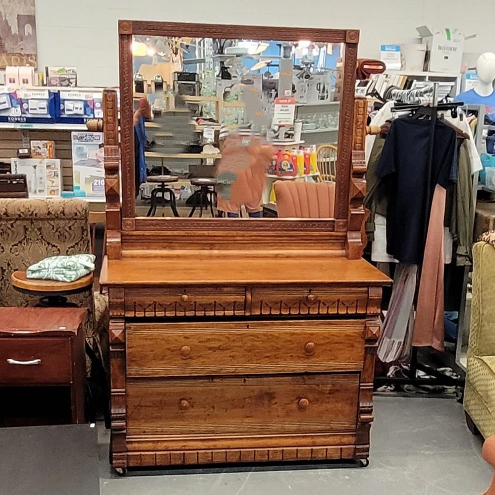 Vintage Solid Wood Dresser with Mirror
