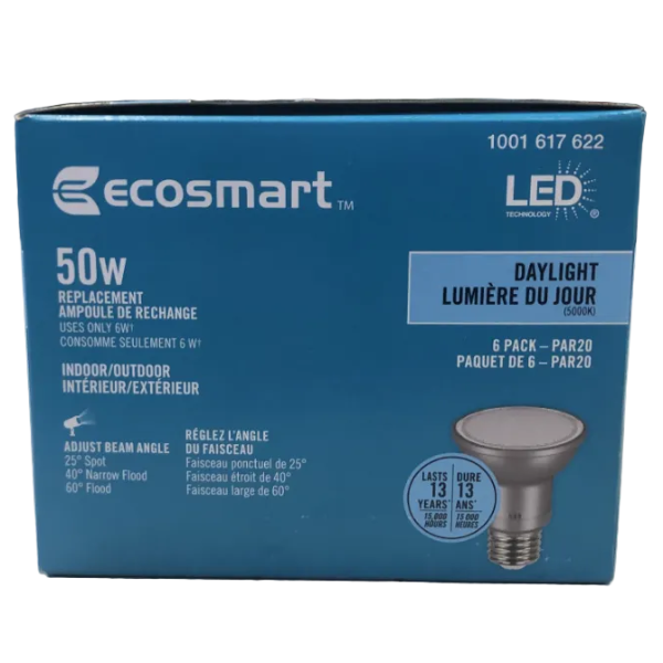 EcoSmart LED PAR20 Adjustable Beam Light Bulbs - 6 pack