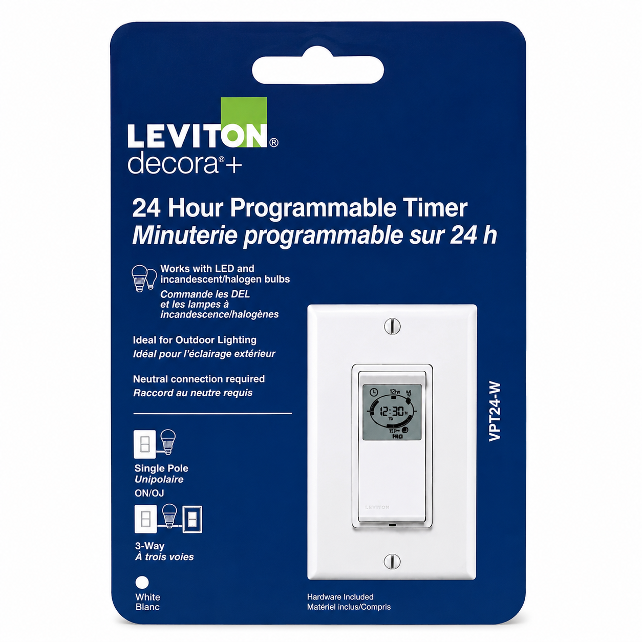 Leviton Decora+ 24-Hour Programmable Timer Switch – White (Model VPT24-W) – New
