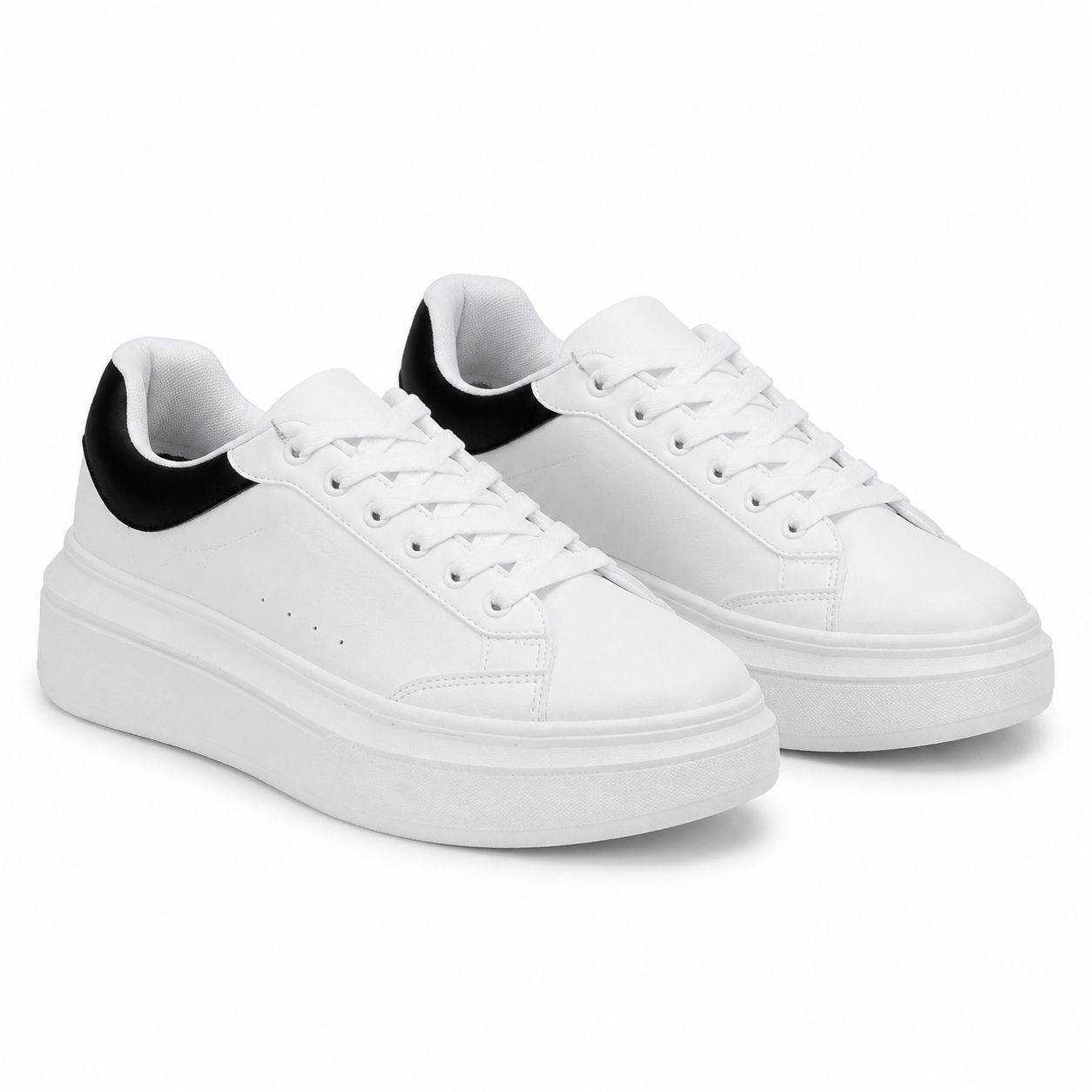 LQ-Women’s White Platform Sneakers with Black Accents – Size 9