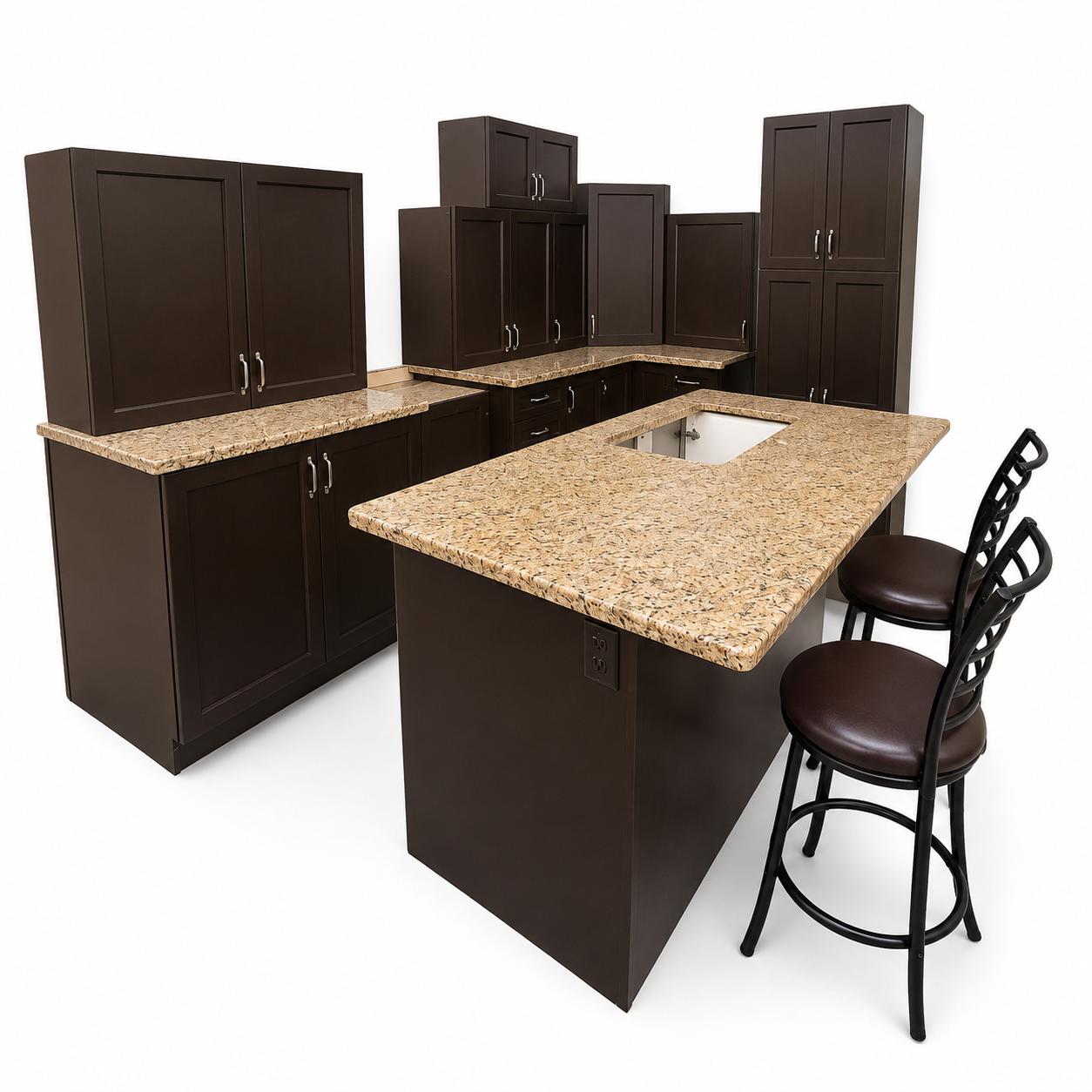 Dark Chocolate Shaker Kitchen with Granite Island SK030