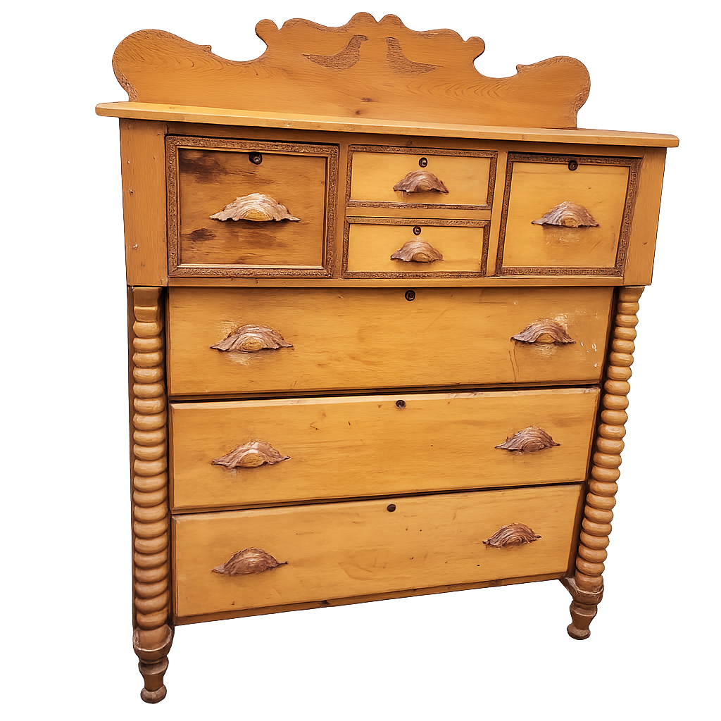Vintage Solid Wood Dresser with Hand-Carved Details