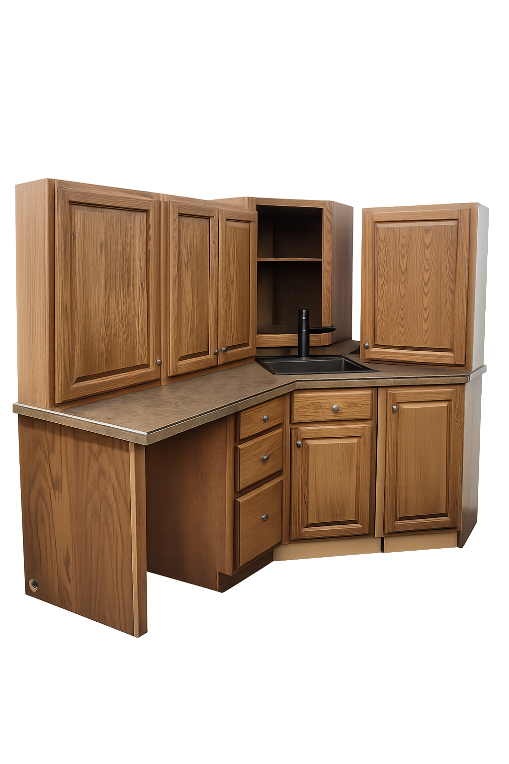 Traditional Oak Corner Kitchen Cabinet Set with Sink SK034