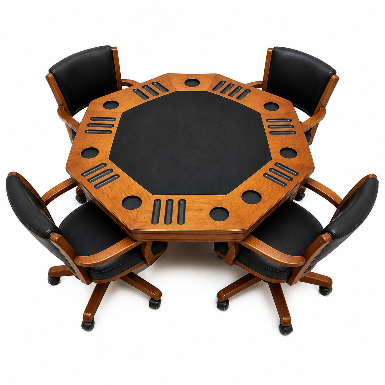 Convertible Poker & Dining Table Set with 4 Swivel Chairs