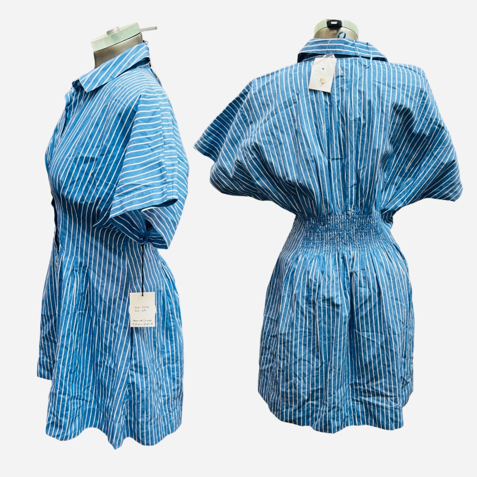 Blue/White Striped Button Down Shirt Dress - Small