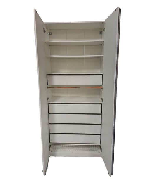 Tall White Storage Cabinet with Drawers & Shelving