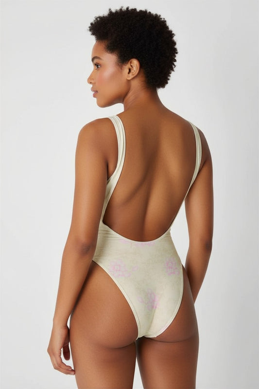 Pamela Anderson x Frankies Bikinis – Pacific Cheeky One Piece – Pink & White – Size S  (A4)