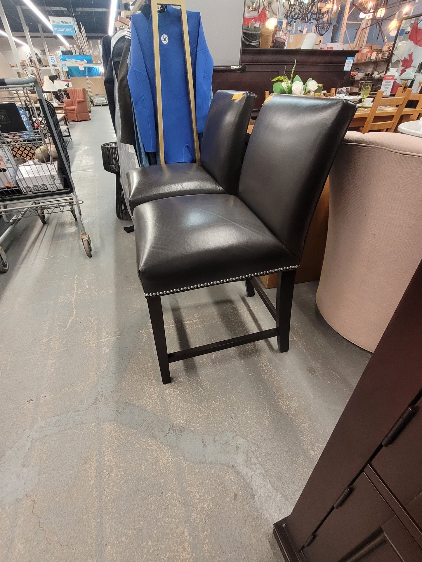 Brown Upholstered Counter-Height Chair with Nailhead Trim