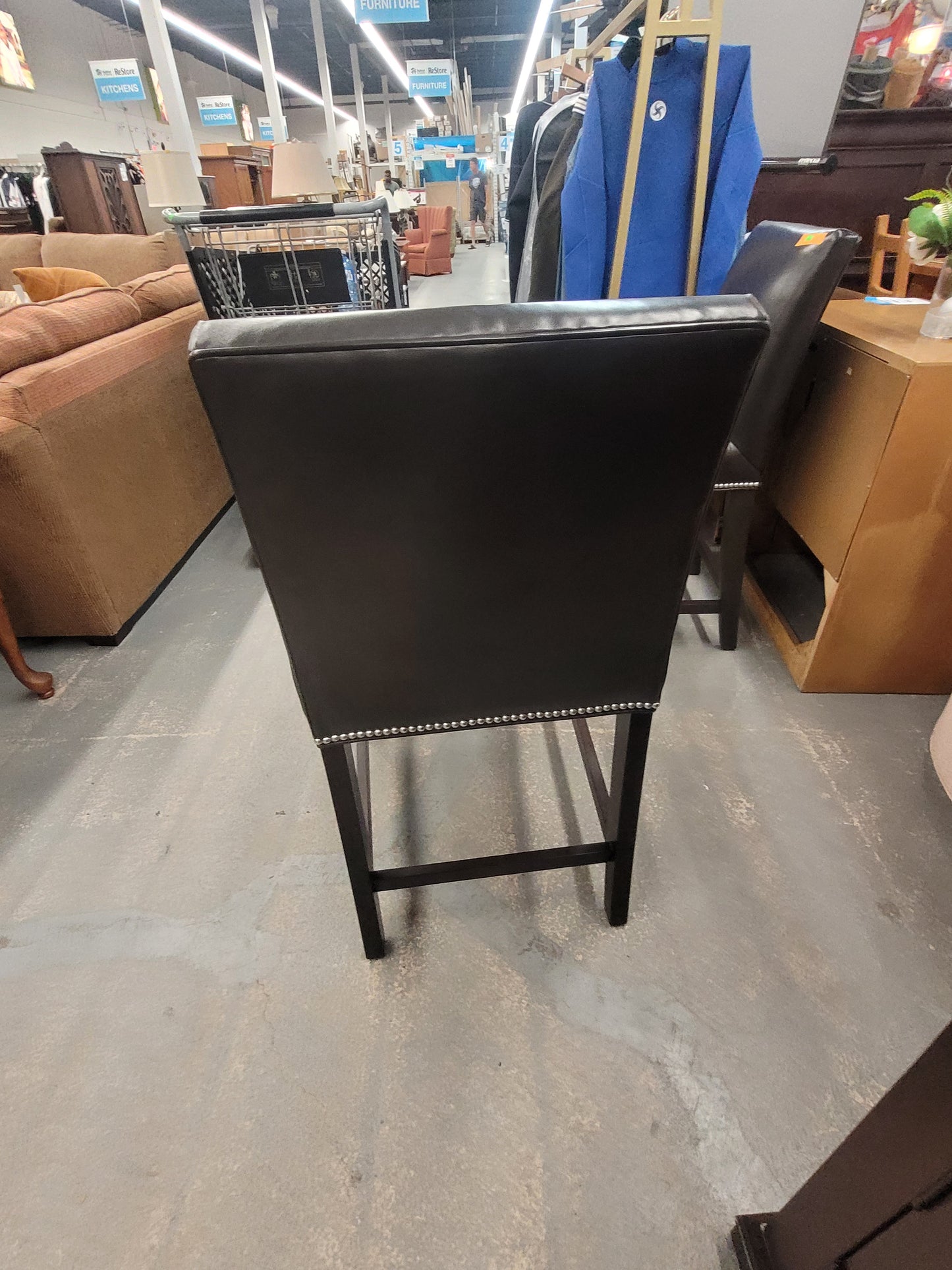 Brown Upholstered Counter-Height Chair with Nailhead Trim