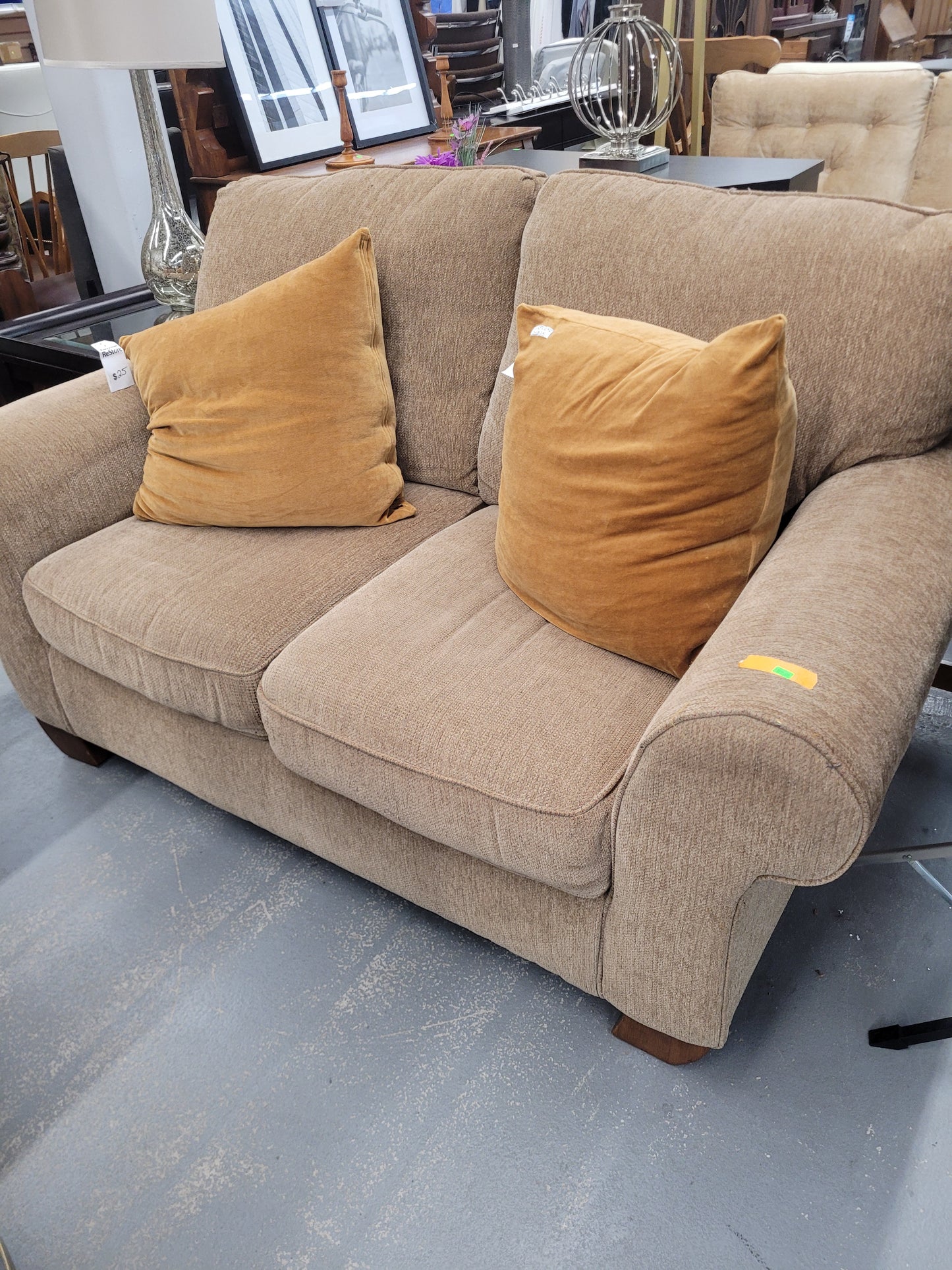 Beige Upholstered Loveseat