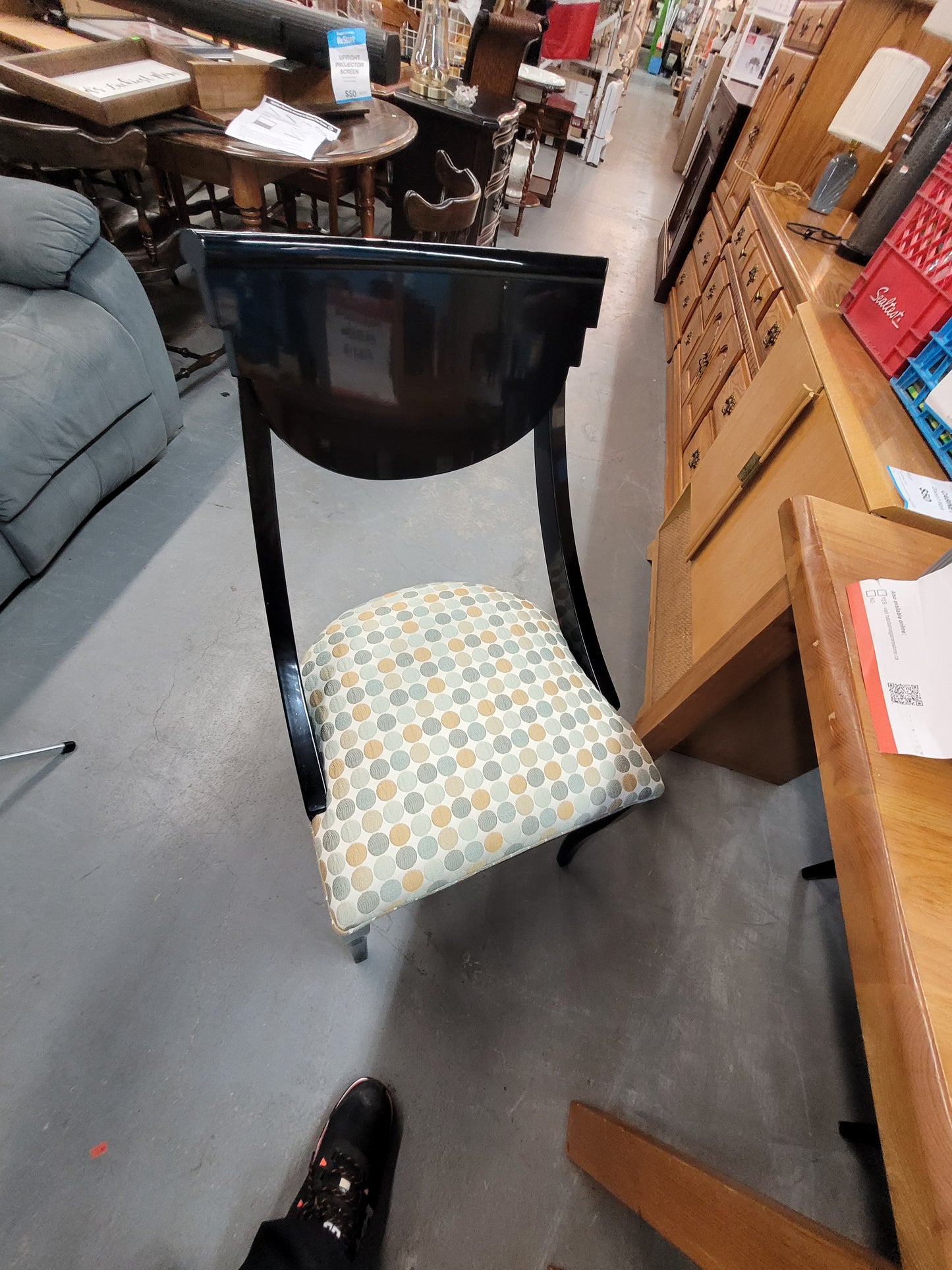 Black Wood Accent Chair with Upholstered Seat