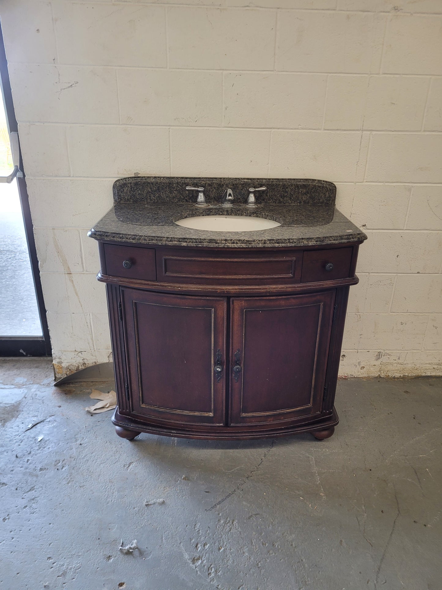 Dark Wood Bathroom Vanity with Granite Top