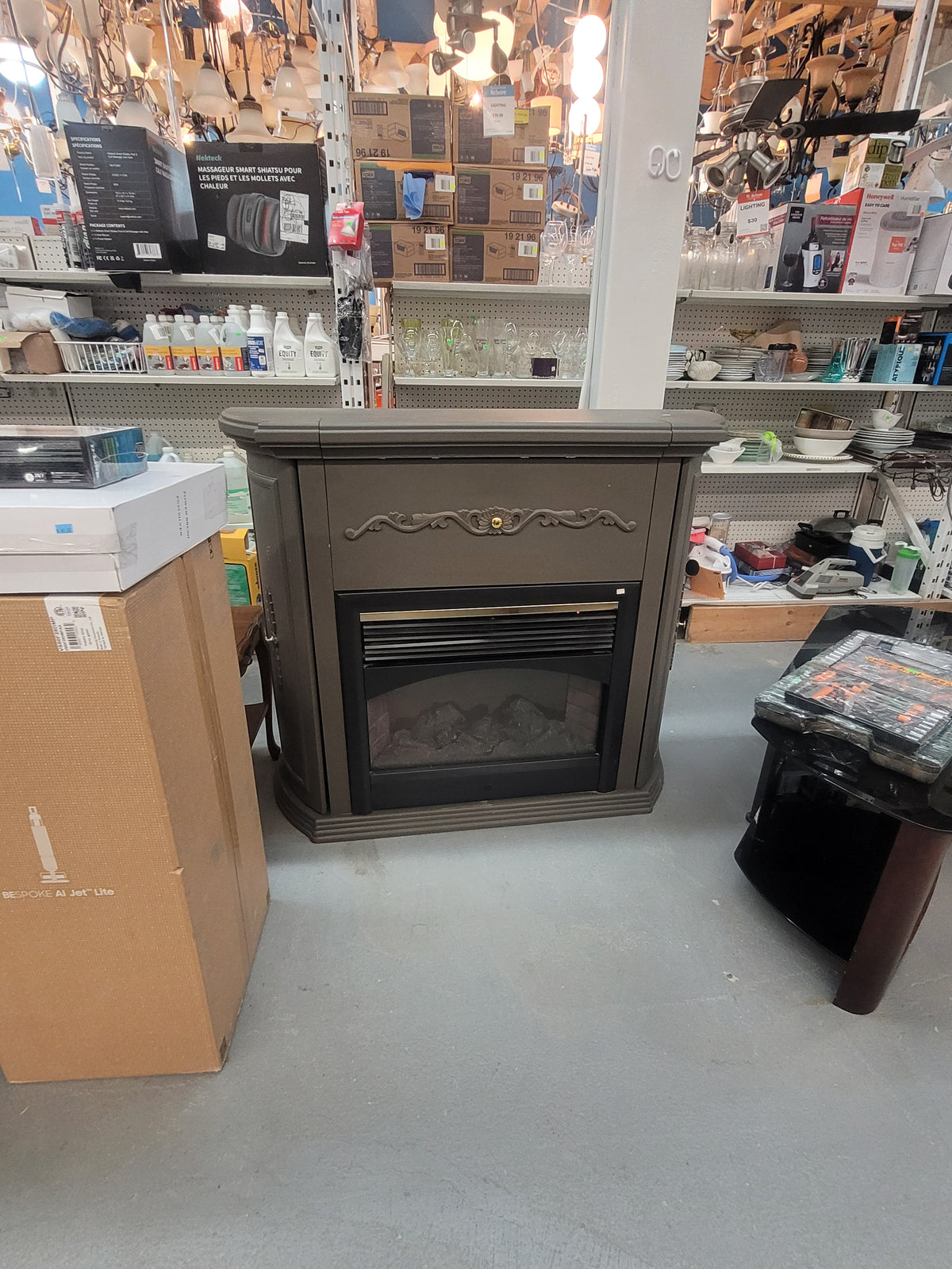 Electric Fireplace with Mantel and Hidden Storage