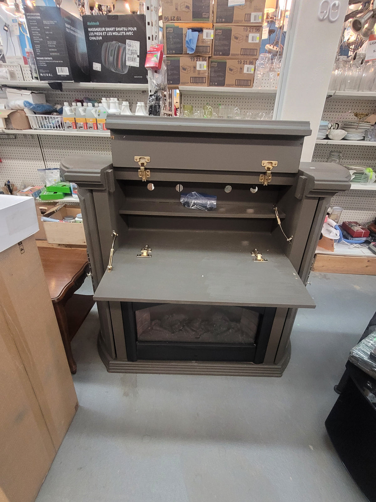 Electric Fireplace with Mantel and Hidden Storage