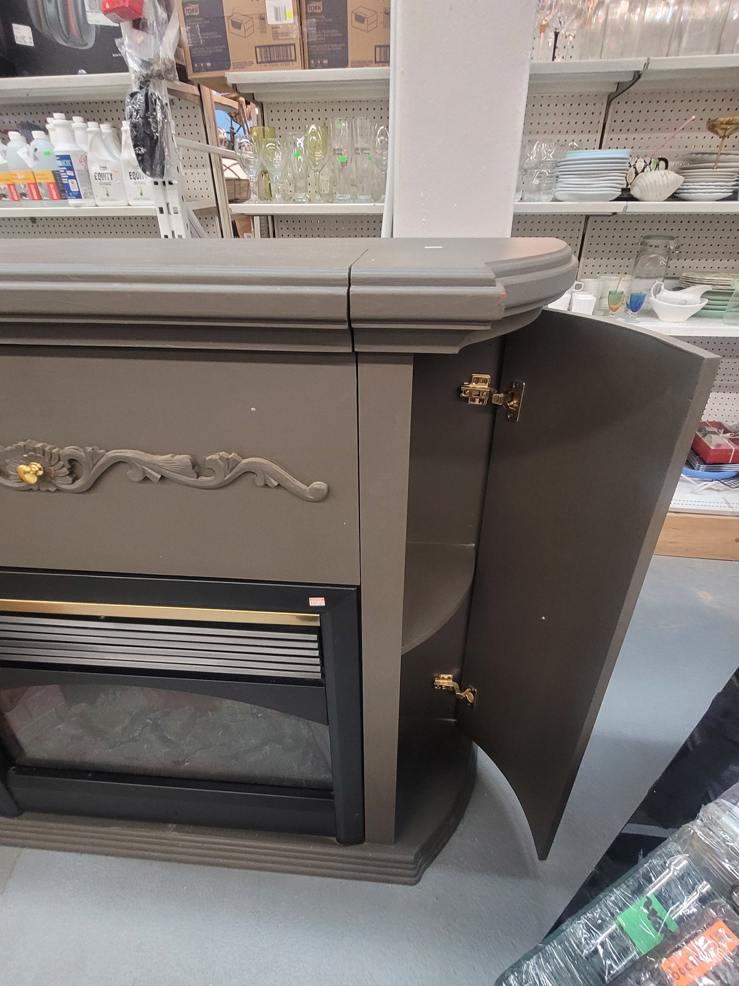Electric Fireplace with Mantel and Hidden Storage