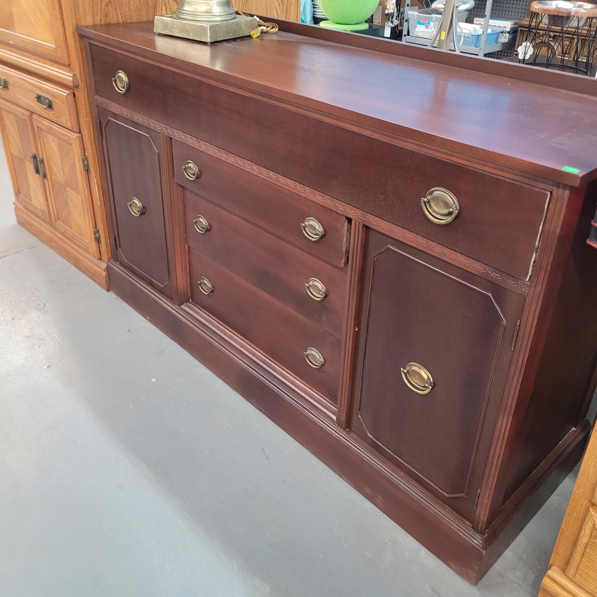 Traditional Dark Wood Sideboard with Drawers and Cabinets