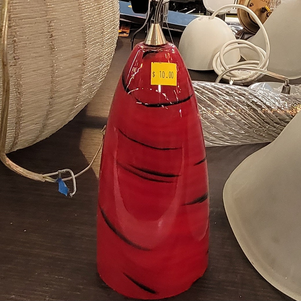 Red Glass Pendant Light with Black Swirl Detail