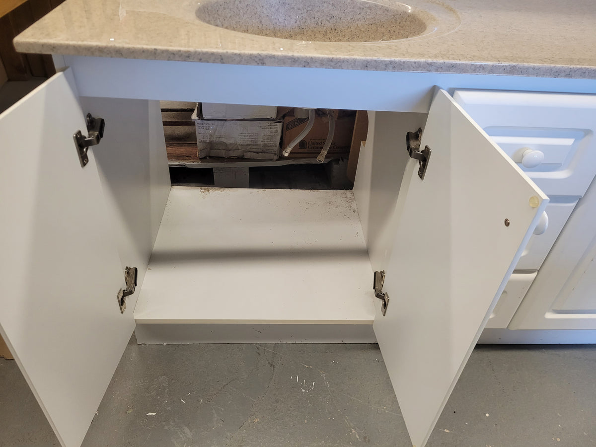 White Bathroom Vanity with Sink and Faucet
