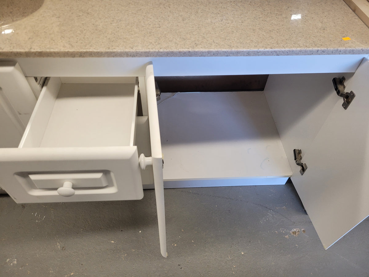 White Bathroom Vanity with Sink and Faucet