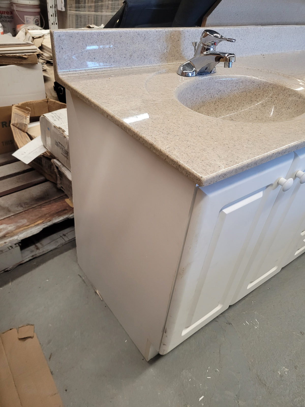 White Bathroom Vanity with Sink and Faucet