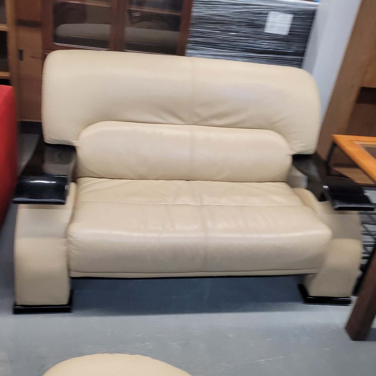 Contemporary Leather Match Loveseat – Cream & Black