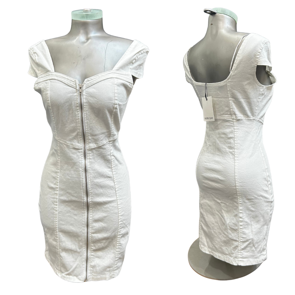 Ivry Day Zip Front Denim Mini Dress, Small, White