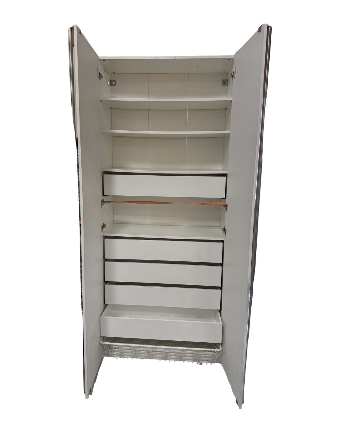 Tall White Storage Cabinet with Drawers & Shelving
