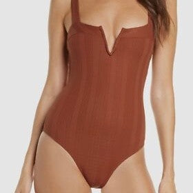 L*Space Women's Ribbed Cha Cha One Piece in Terra Cotta – Size 6 B2