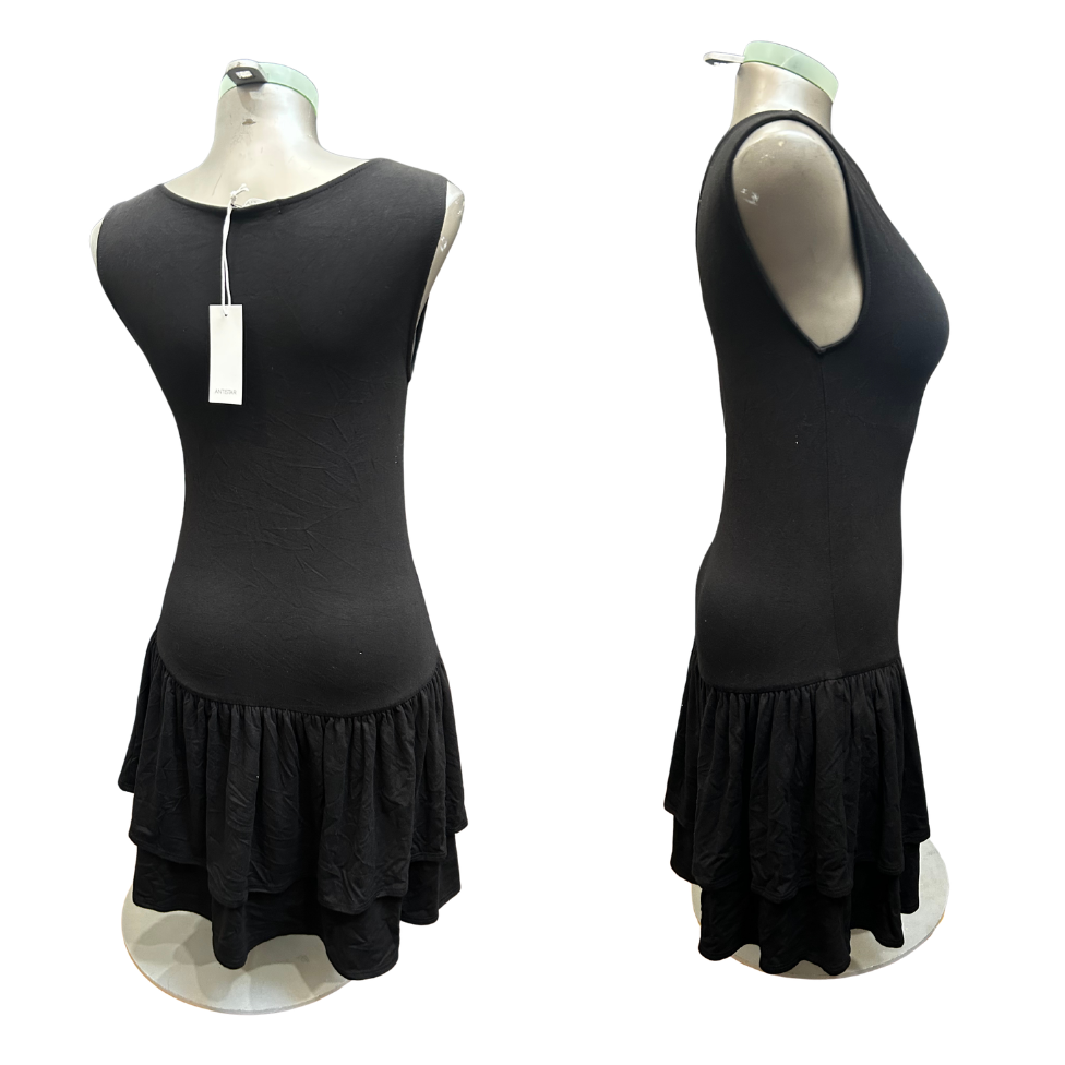 ANTISTAR Drop Waist Dress with 2-Tier Ruffle Skirt - Black, Medium