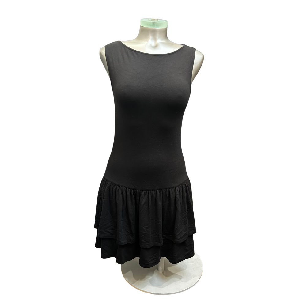 ANTISTAR Drop Waist Dress with 2-Tier Ruffle Skirt - Black, Medium