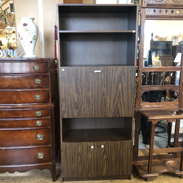 Dark Wood Bookcase with Storage Cabinets