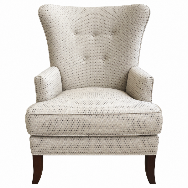 Elegant High Back Accent Chair in Ivory Patterned Fabric