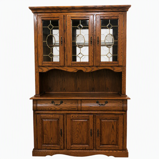 Vintage Oak Glass-Front Hutch