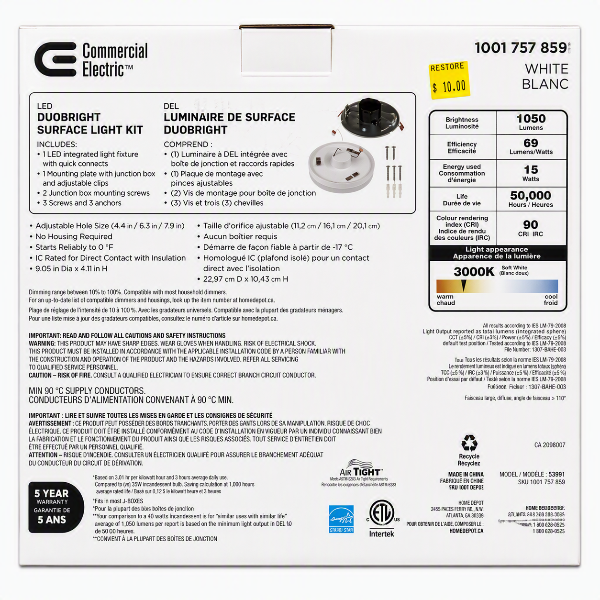 Commercial Electric Smart Flush Mount with Night Light