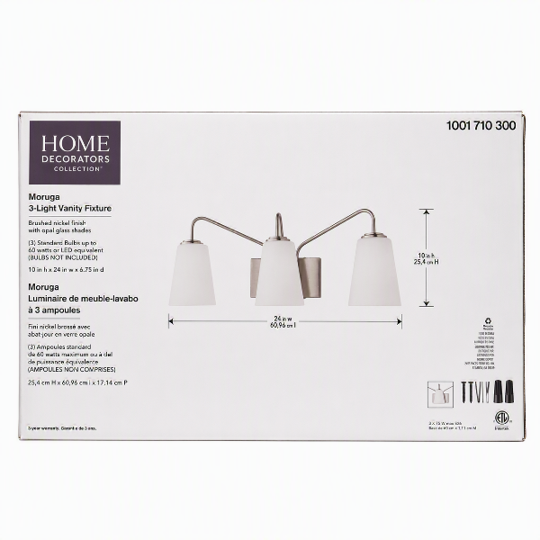 Moruga 3-Light Vanity Fixture - Brushed Nickel Finish