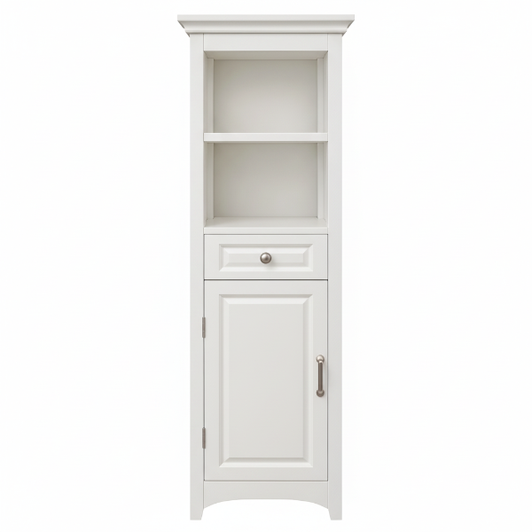 White Freestanding Bathroom Storage Cabinet with Drawer & Door