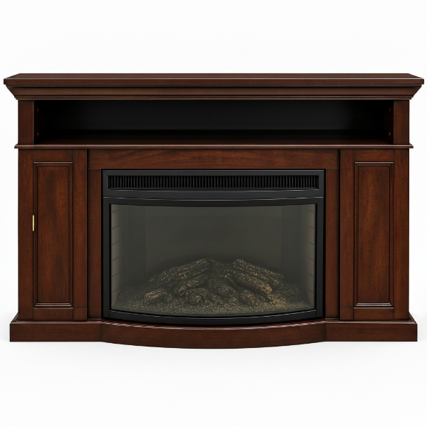 Traditional Wood-Finish Electric Fireplace Console