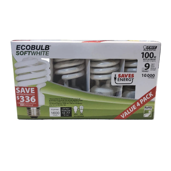 Feit Electric ECOBULB Soft White CFL Bulbs – 4 Pack