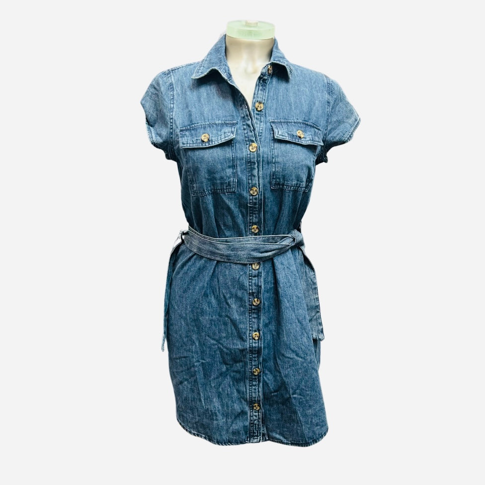 Ivry Day Blue Denim Belted Shirt Dress - small