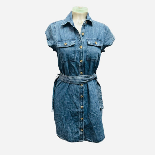 Ivry Day Blue Denim Belted Shirt Dress - small
